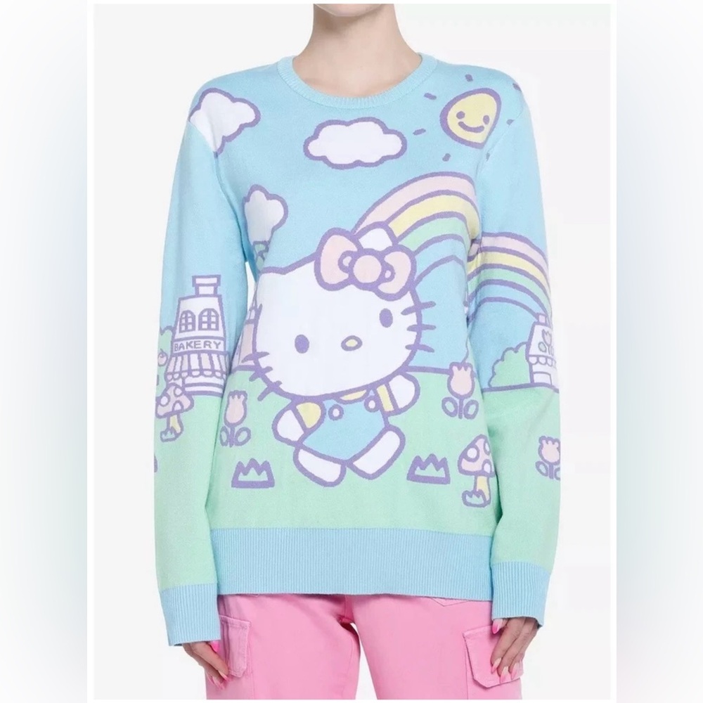 Hello Kitty Jumbo Art Pastel Knit Sweater‎ Size Small Oversized Comfy Pullover